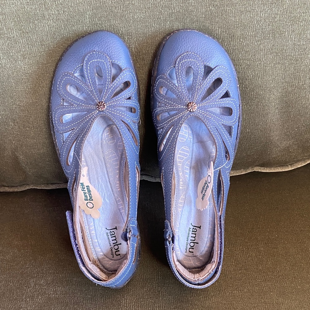 Jambu Blue Floral Cutout Mary Jane Flats